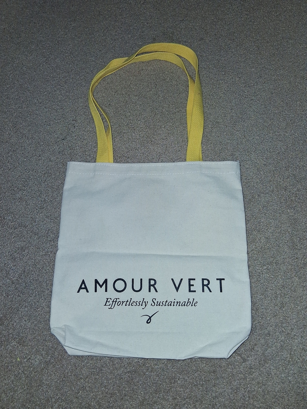 Amour Vert Cream Canvas Tote with Yellow Straps